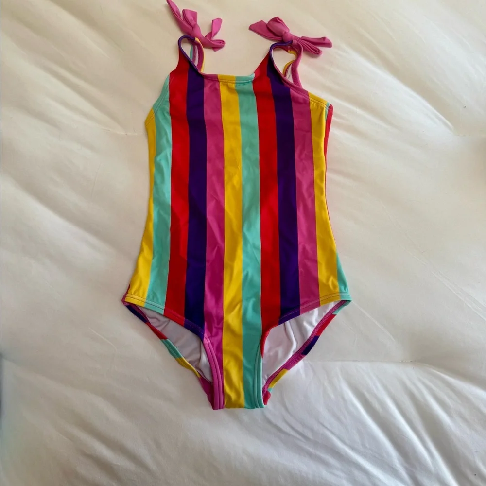 Colorful Striped and bows One-Piece Swimsuit. Size 6/7